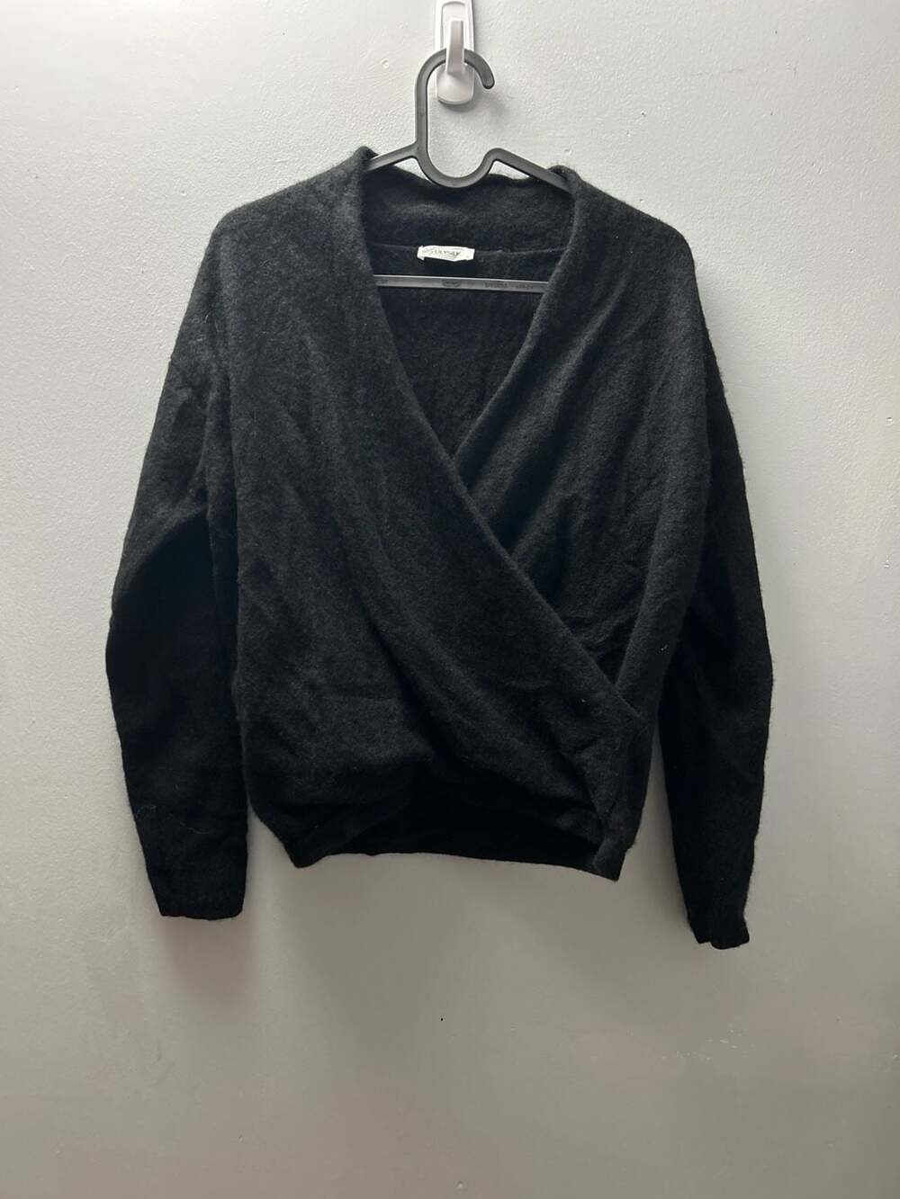 LILYSILK Black Cashmere Faux Wrap V-Neck Sweater